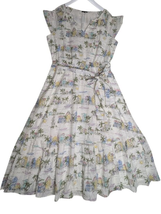 Talbots Dresses & Skirts - Talbots Scenic Curaçao Ruffle Fit & Flare Dress Cotton V-Neck Size 8 Sleeveless